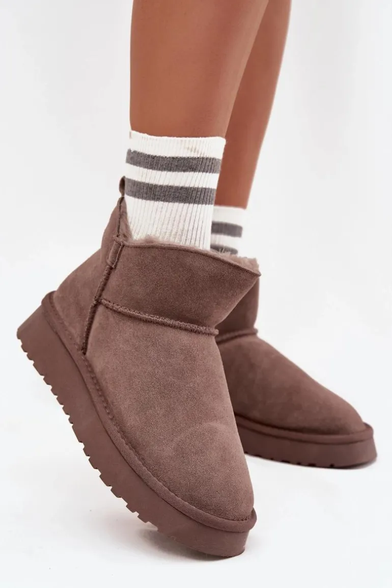 Śniegowce Z Naturalnego Zamszu Ocieplane Futerkiem Vinceza 97961 Brązowe