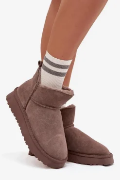 Śniegowce Z Naturalnego Zamszu Ocieplane Futerkiem Vinceza 97961 Brązowe