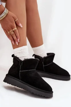 Śniegowce Z Naturalnego Zamszu Ocieplane Futerkiem Vinceza 97961 Czarne