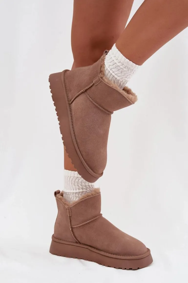 Śniegowce Z Naturalnego Zamszu Ocieplane Futerkiem Vinceza 97961 Beżowe