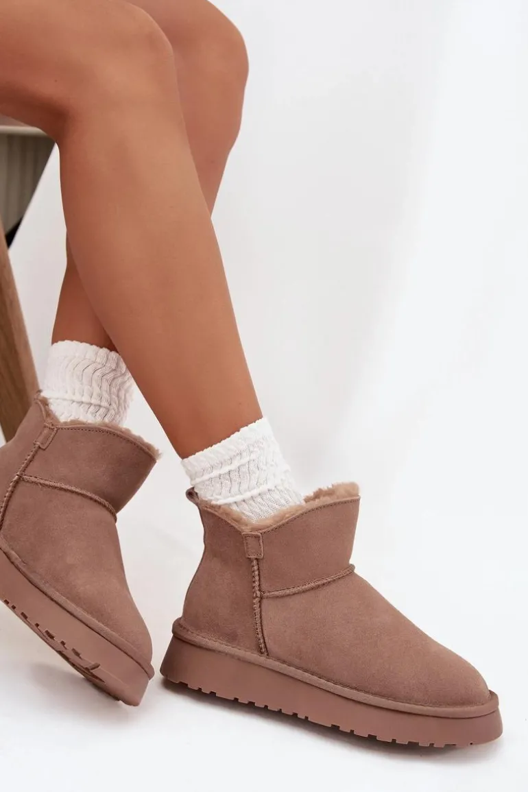 Śniegowce Z Naturalnego Zamszu Ocieplane Futerkiem Vinceza 97961 Beżowe