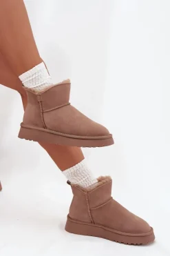 Śniegowce Z Naturalnego Zamszu Ocieplane Futerkiem Vinceza 97961 Beżowe