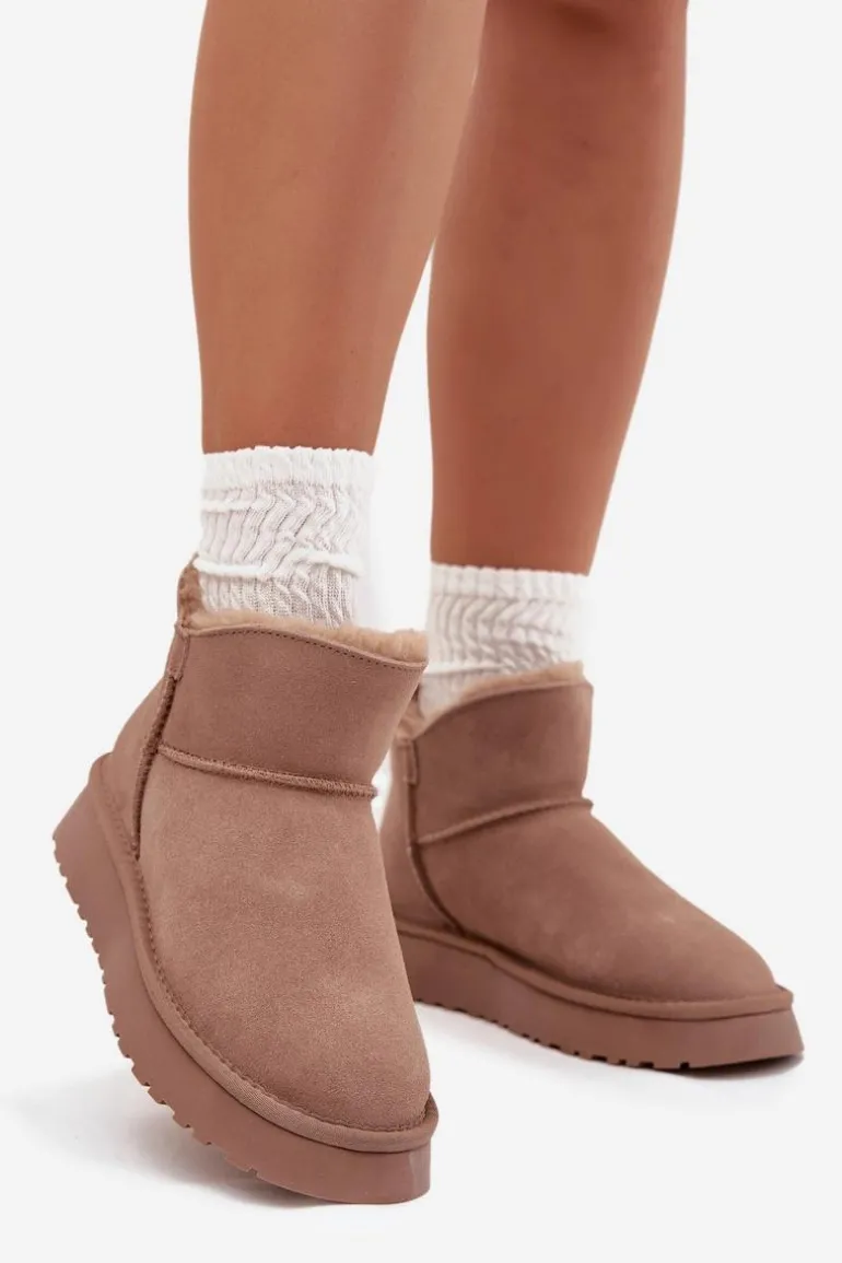 Śniegowce Z Naturalnego Zamszu Ocieplane Futerkiem Vinceza 97961 Beżowe