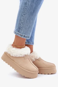 Śniegowce Z Niską Cholewką Z Futerkiem Na Platformie Eko Zamszowe Jasnobeżowe Neathoria