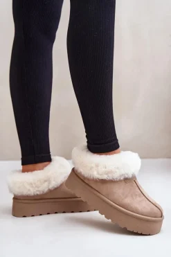 Śniegowce Z Niską Cholewką Z Futerkiem Na Platformie Eko Zamszowe Ciemnobeżowe Neathoria