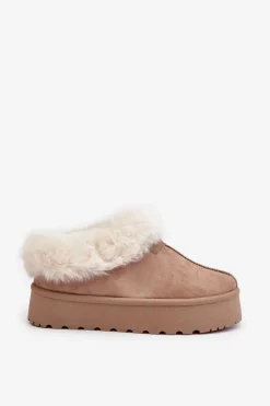 Śniegowce Z Niską Cholewką Z Futerkiem Na Platformie Eko Zamszowe Ciemnobeżowe Neathoria