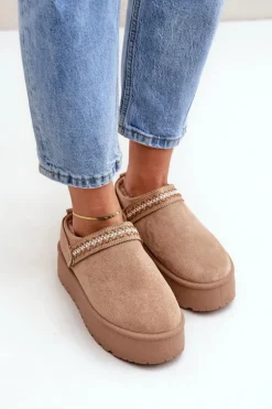 Śniegowce Z Ozdobnym Haftem Beżowe Selithria