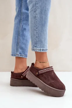 Śniegowce Z Ozdobnym Haftem Czekoladowe Selithria