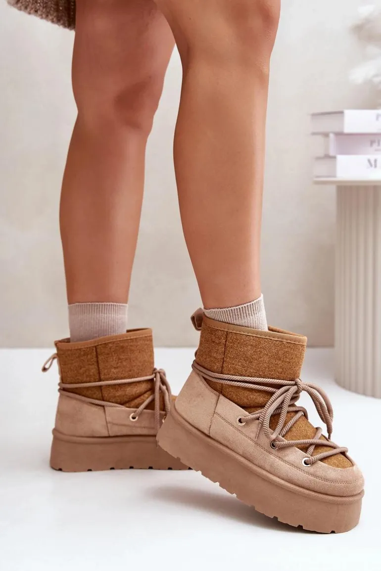 Śniegowce Z Wiązaniem Na Platformie Brązowe Mavora