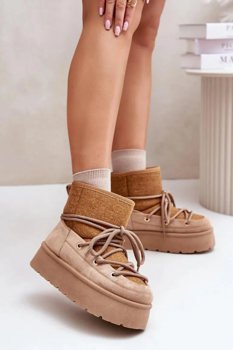 Śniegowce Z Wiązaniem Na Platformie Brązowe Mavora