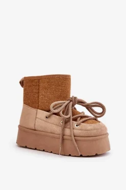Śniegowce Z Wiązaniem Na Platformie Brązowe Mavora