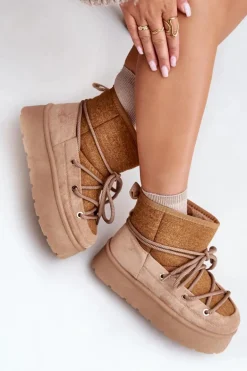 Śniegowce Z Wiązaniem Na Platformie Brązowe Mavora