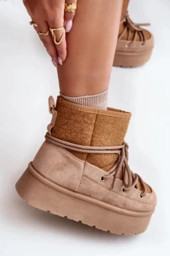 Śniegowce Z Wiązaniem Na Platformie Brązowe Mavora