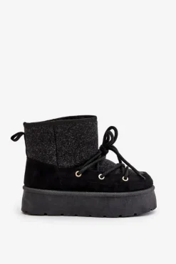 Śniegowce Z Wiązaniem Na Platformie Czarne Mavora