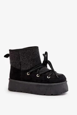 Śniegowce Z Wiązaniem Na Platformie Czarne Mavora