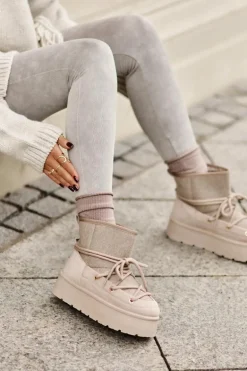 Śniegowce Z Wiązaniem Na Platformie Beżowe Mavora