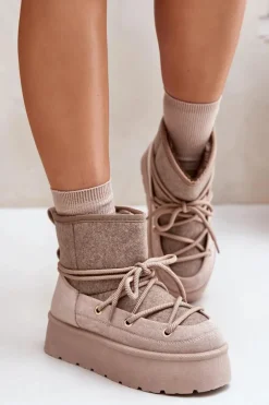 Śniegowce Z Wiązaniem Na Platformie Beżowe Mavora