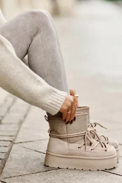 Śniegowce Z Wiązaniem Na Platformie Beżowe Mavora