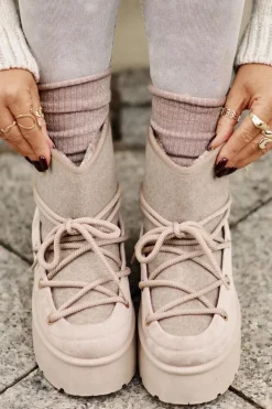 Śniegowce Z Wiązaniem Na Platformie Beżowe Mavora