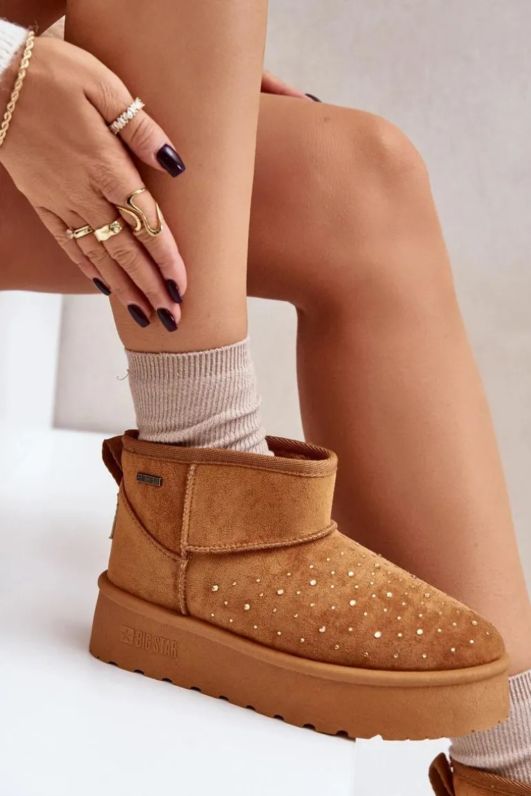 Śniegowce Ze Zdobieniem Na Platformie Big Star OO274A104 Camel