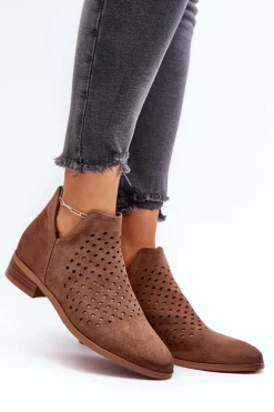 Niskie Botki Damskie Na Płaskim Obcasie Brązowe Janetris