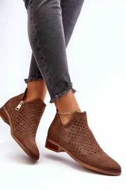 Niskie Botki Damskie Na Płaskim Obcasie Brązowe Janetris