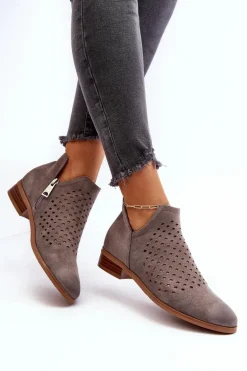 Niskie Botki Damskie Na Płaskim Obcasie Szare Janetris