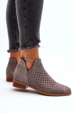 Niskie Botki Damskie Na Płaskim Obcasie Szare Janetris
