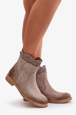 Niskie Botki Damskie Na Płaskim Obcasie Zamszowe Lewski 3624 Cappucino