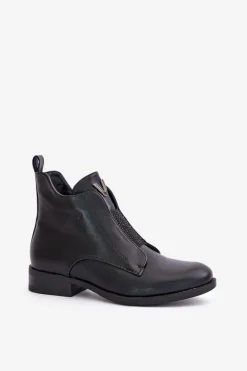 Niskie Botki Damskie Na Płaskim Obcasie Ocieplane Czarne S.Barski HY42-119 Czarne