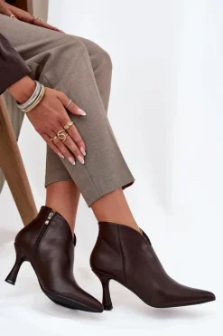 Niskie Botki Damskie Na Szpilce Czekoladowe Jolivra
