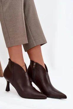 Niskie Botki Damskie Na Szpilce Czekoladowe Jolivra