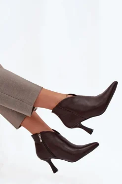 Niskie Botki Damskie Na Szpilce Czekoladowe Jolivra