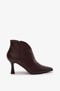 Niskie Botki Damskie Na Szpilce Czekoladowe Jolivra