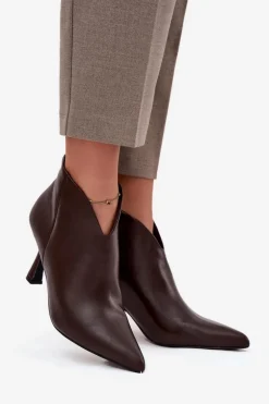 Niskie Botki Damskie Na Szpilce Czekoladowe Jolivra