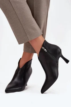 Niskie Botki Damskie Na Szpilce Czarne Jolivra
