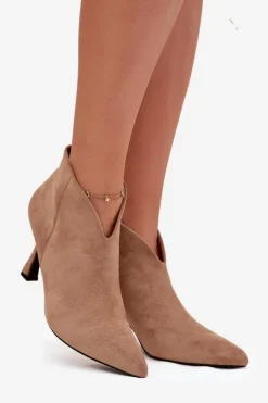 Niskie Botki Damskie Na Szpilce Eko Zamszowe Beżowe Jolivra