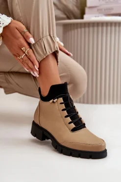 Niskie Botki Damskie Ocieplane Z Eko Skóry Beżowe Erisabelle