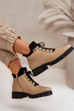 Niskie Botki Damskie Ocieplane Z Eko Skóry Beżowe Erisabelle