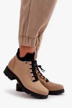 Niskie Botki Damskie Ocieplane Z Eko Skóry Beżowe Erisabelle