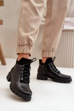 Niskie Botki Damskie Ocieplane Z Eko Skóry Czarne Erisabelle