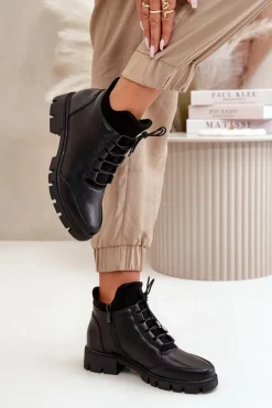 Niskie Botki Damskie Ocieplane Z Eko Skóry Czarne Erisabelle