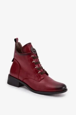 Niskie Botki Ocieplane Na Zamek Z Ozdobą Bordowe Nevalia