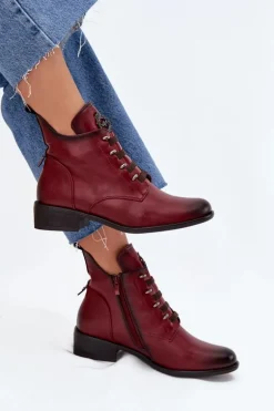 Niskie Botki Ocieplane Na Zamek Z Ozdobą Bordowe Nevalia