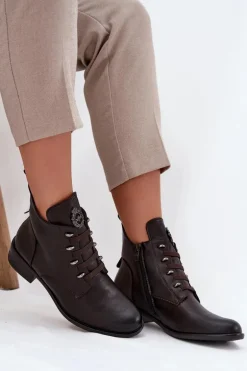 Niskie Botki Ocieplane Na Zamek Z Ozdobą Brązowe Nevalia