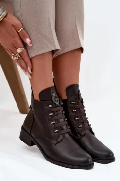 Niskie Botki Ocieplane Na Zamek Z Ozdobą Brązowe Nevalia