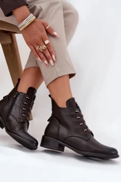 Niskie Botki Ocieplane Na Zamek Z Ozdobą Brązowe Nevalia