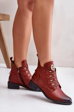 Niskie Botki Ocieplane Na Zamek Z Ozdobą Brązowe Nevalia