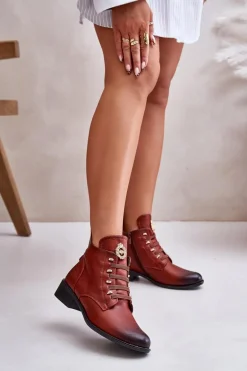 Niskie Botki Ocieplane Na Zamek Z Ozdobą Brązowe Nevalia