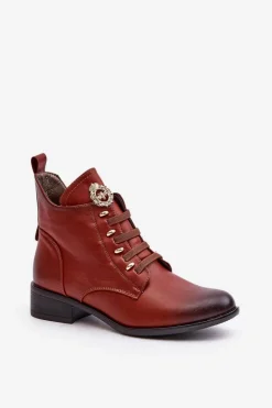 Niskie Botki Ocieplane Na Zamek Z Ozdobą Brązowe Nevalia